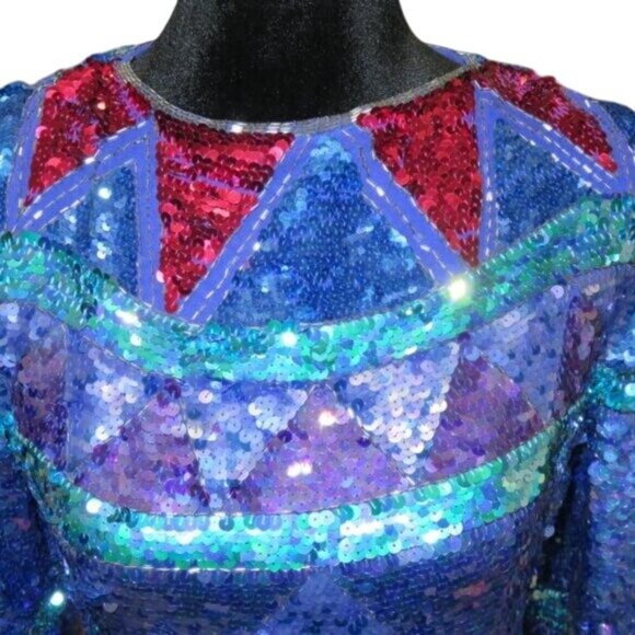 A.J. Bari 100% Silk Shimmer Sequin Long Sleeve Evening Wear Top size 8 M Vintage - Picture 4 of 11